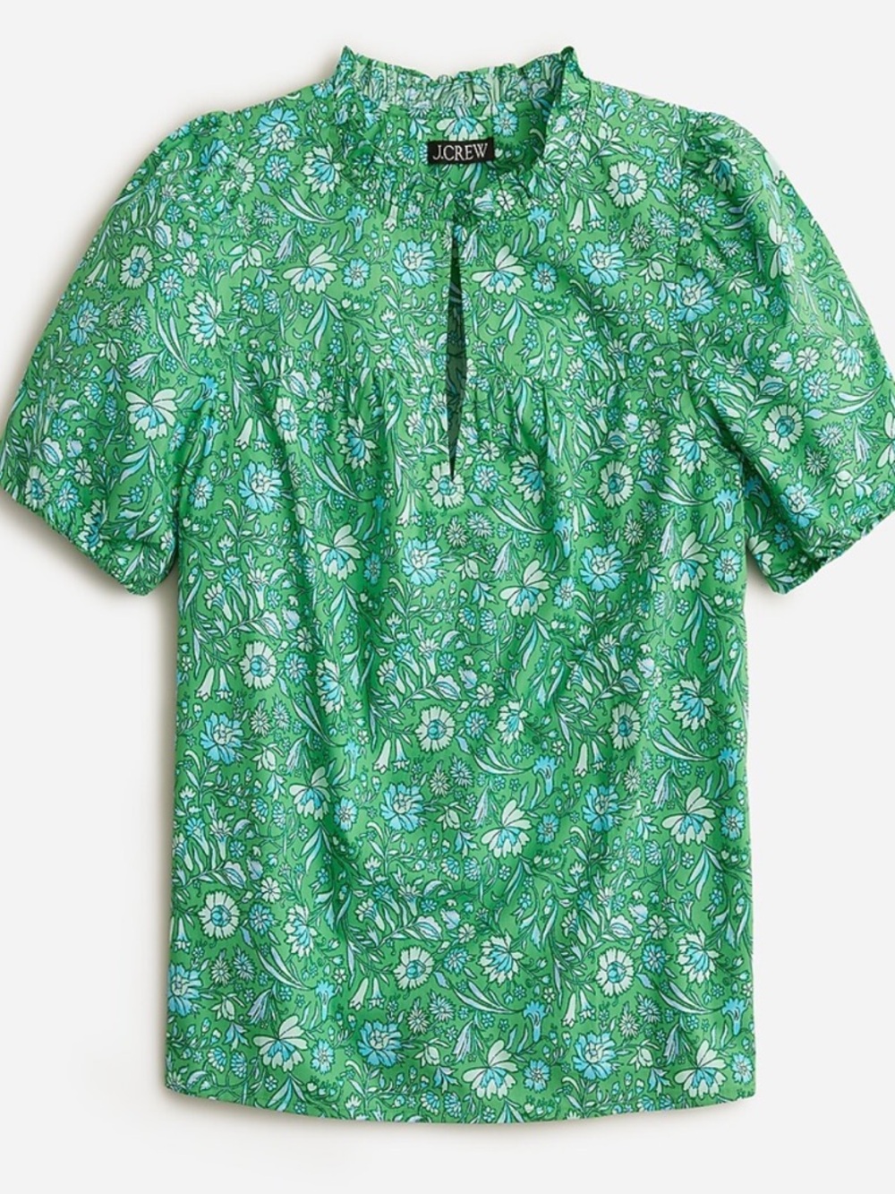 J. Crew Green Floral Short-Sleeve Blouse
